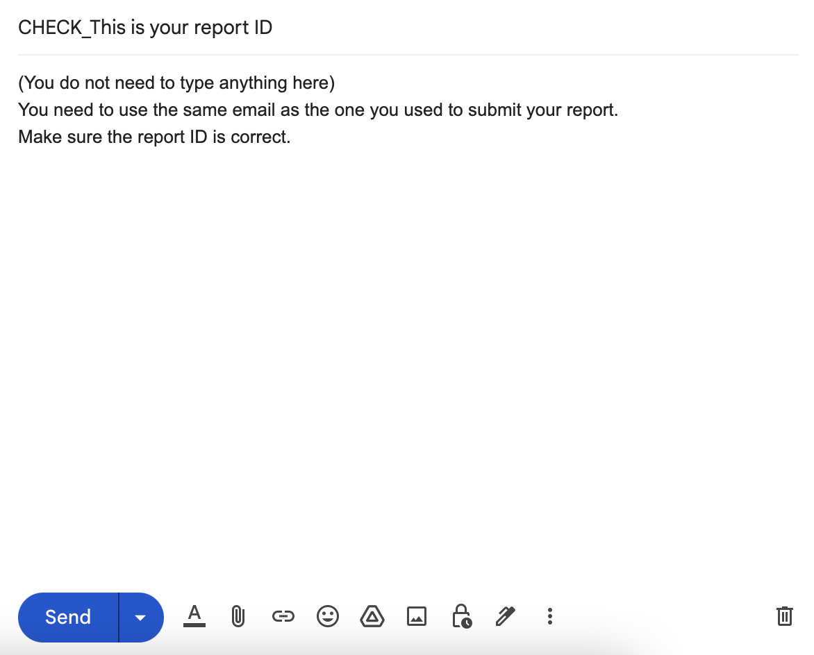 Sample status check email