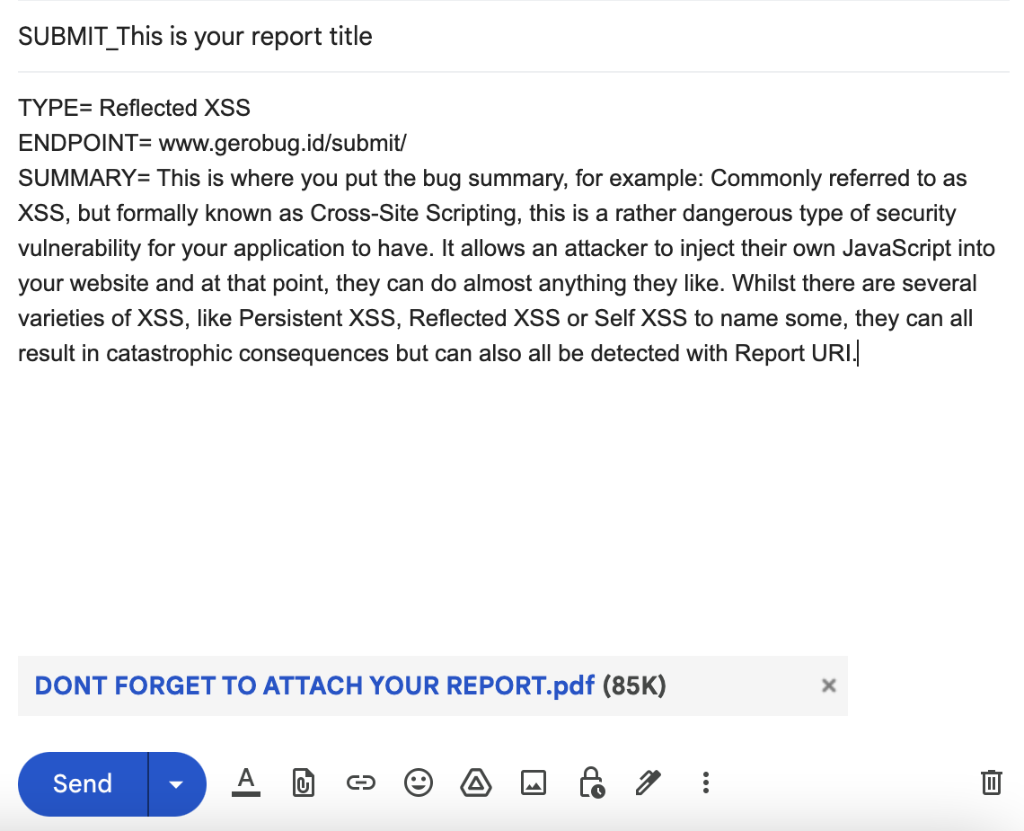 Sample submission email